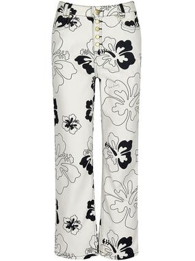 House of Sunnt White Floral Wide-Leg Button-Front Pants